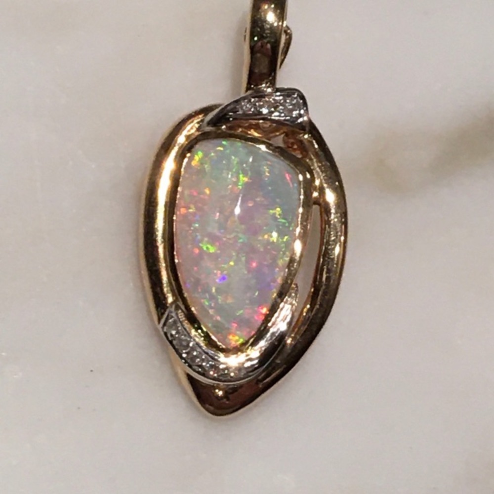 Rainbow Opal Pendant,Enhancer Vintage solid 14k.